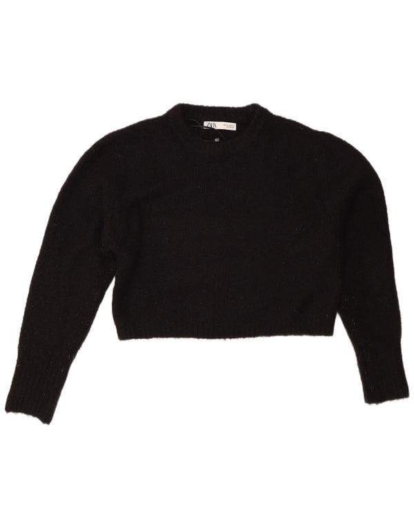 Maglione corto girocollo da donna Zara UK 14 acrilico nero medio
