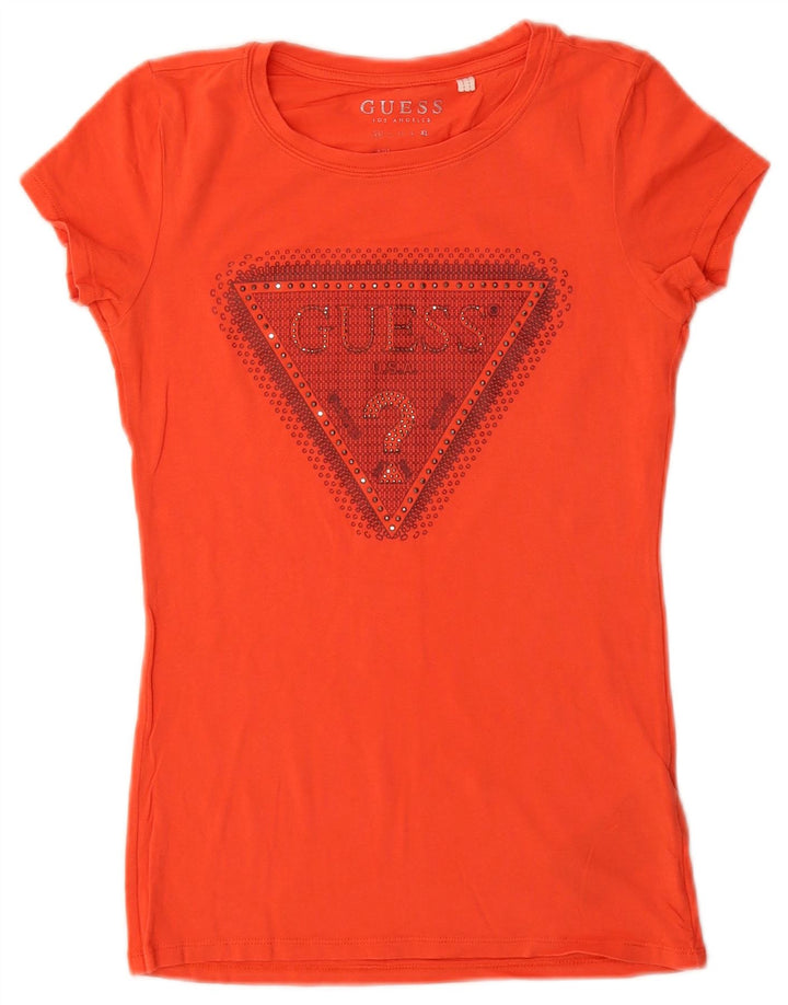 T-shirt grafica da donna Guess UK 6 XS rossa in cotone
