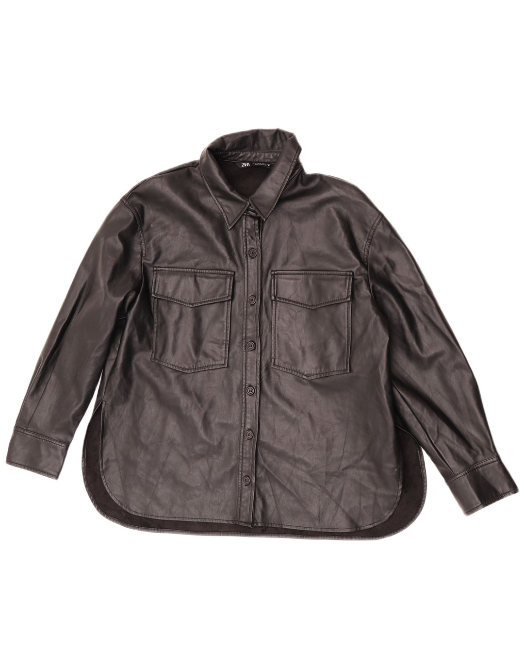 Camicia Zara da donna in ecopelle UK 14 poliestere nero medio