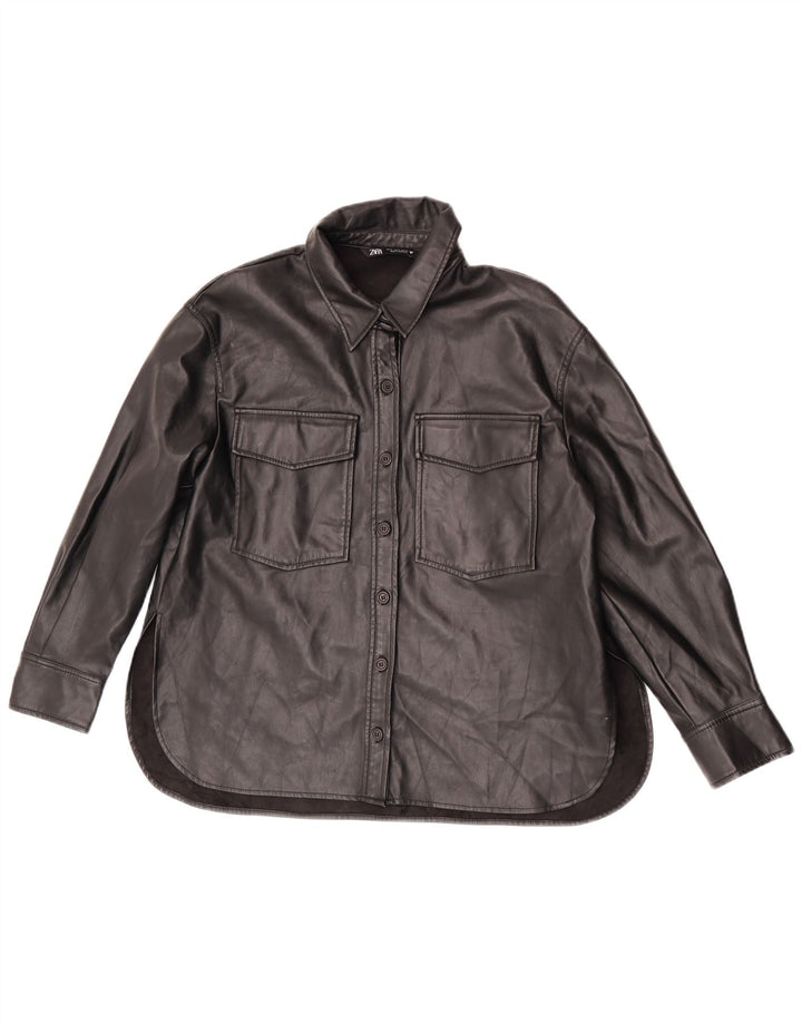 Camicia Zara da donna in ecopelle UK 14 poliestere nero medio