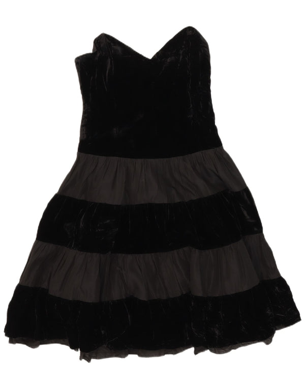 Abito vintage senza spalline in velluto da donna UK 10 Piccolo acrilico a strisce nere