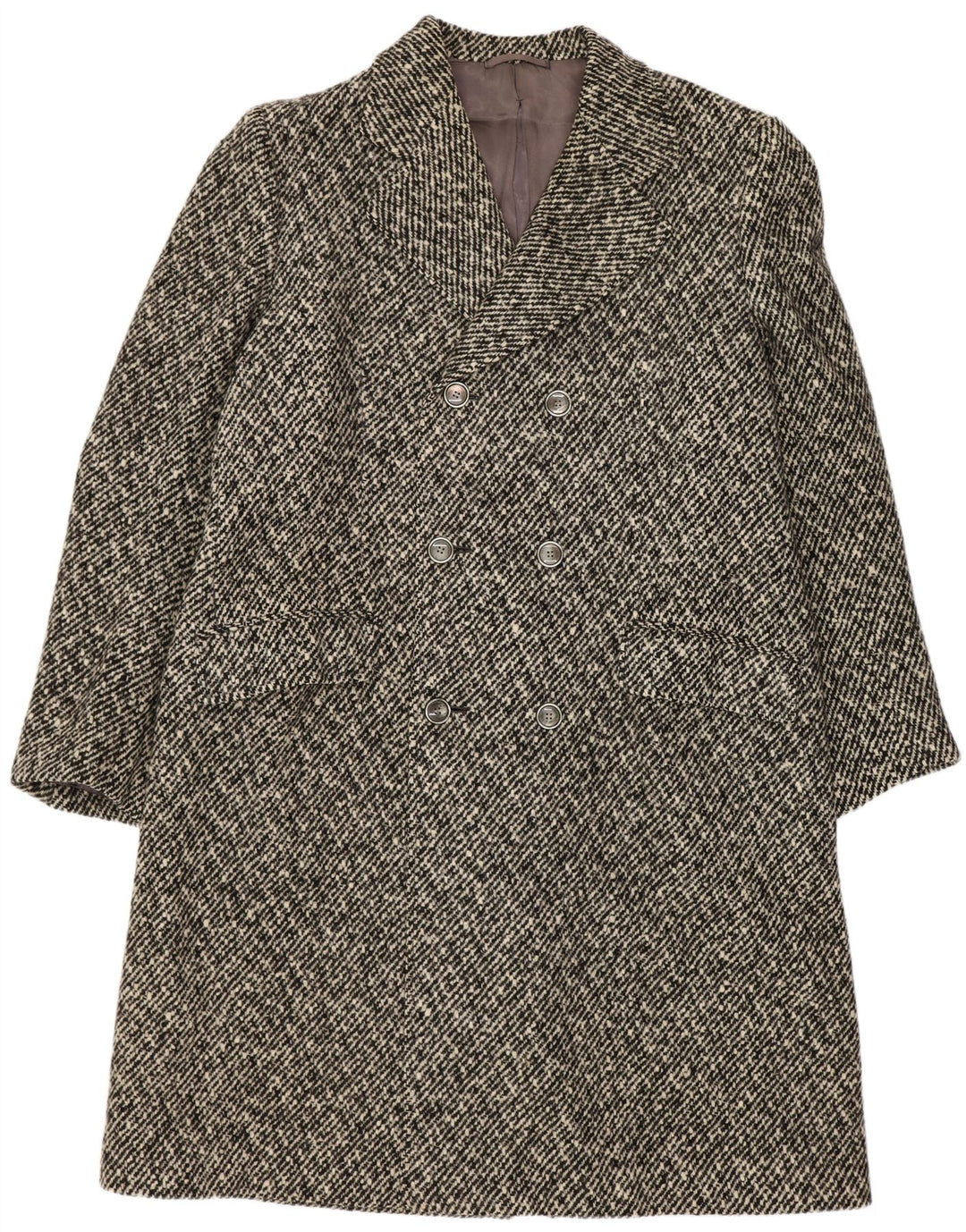Cappotto doppiopetto vintage da uomo UK 38 Lana vergine a righe grigio medio