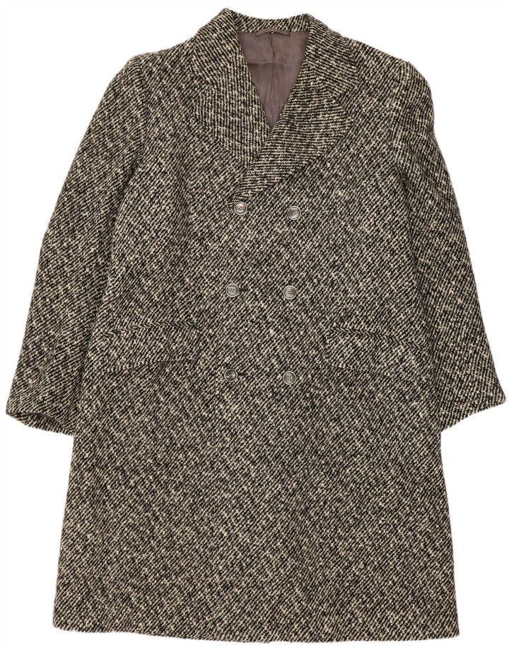 Cappotto doppiopetto vintage da uomo UK 38 Lana vergine a righe grigio medio