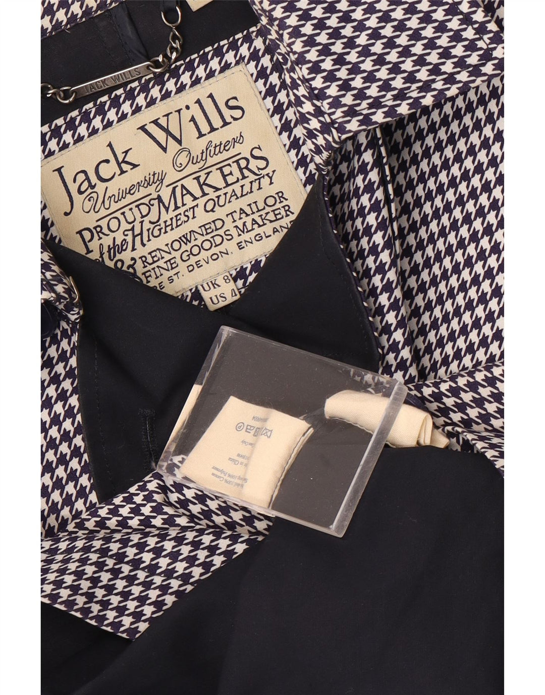 Trench da donna Jack Wills UK 8 piccolo cotone pied de poule blu navy