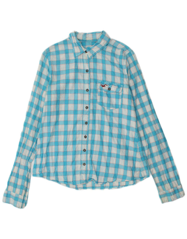 Camicia Hollister da donna UK 12 in cotone a quadretti blu medio