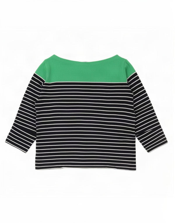 Top corto da donna Ralph Lauren manica 3/4 UK 6 XS cotone a righe blu navy