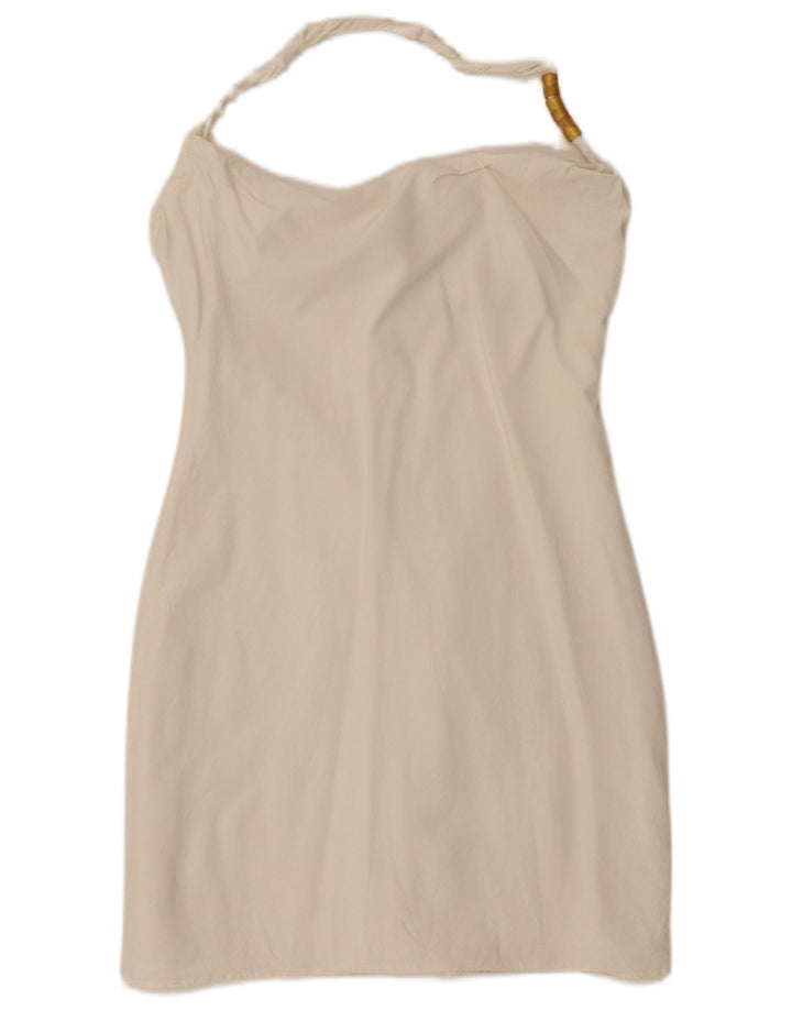 Mini abito alla caviglia da donna Zara UK 14 grande viscosa bianca