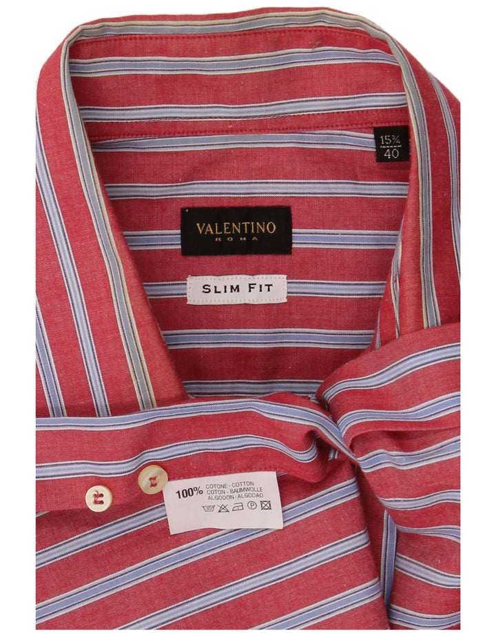 VALENTINO Camicia da uomo slim fit taglia 15 1/2 40 cotone a righe rosse medie