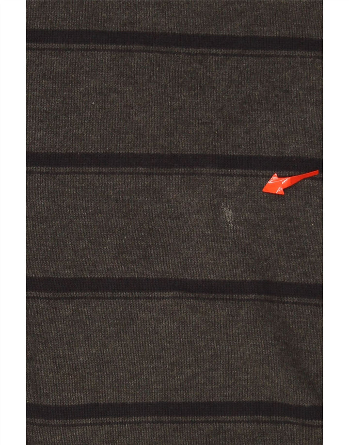 TOMMY HILFIGER Mens V-Neck Jumper Sweater Medium Grey Striped Cotton Vintage Tommy Hilfiger and Second-Hand Tommy Hilfiger from Messina Hembry 