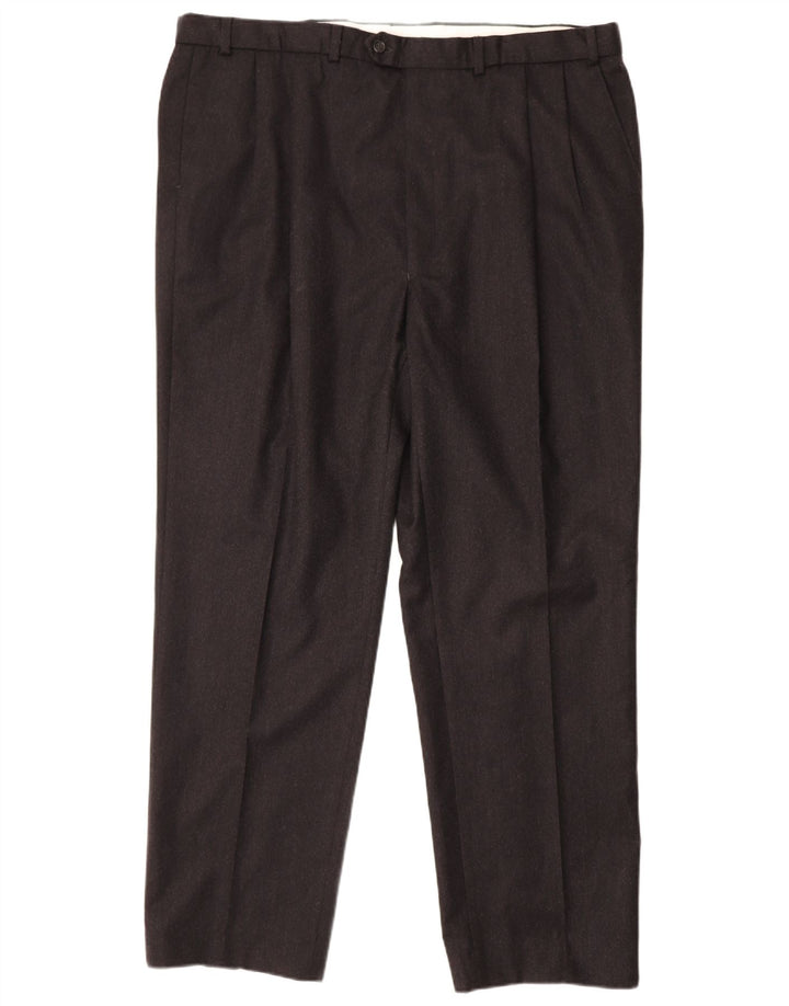 MARKS & SPENCER Pantaloni da abito con pegging da uomo W44 L33 Lana nera