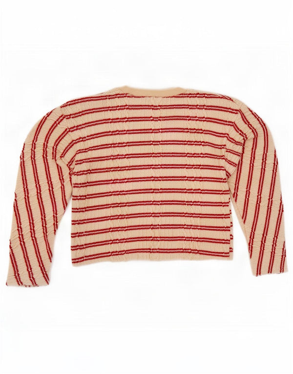 Zara Womens Crop Crew Neck Jumper Sweater UK 10 Small Off White Striped