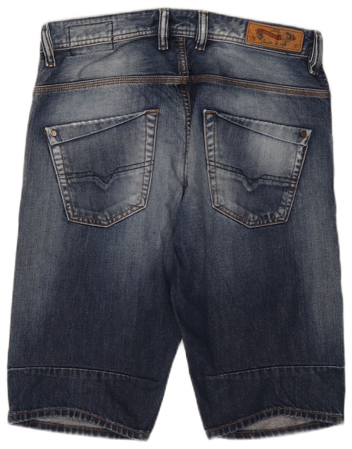 Pantaloncini di jeans invecchiati da uomo Diesel W29 piccoli in cotone blu