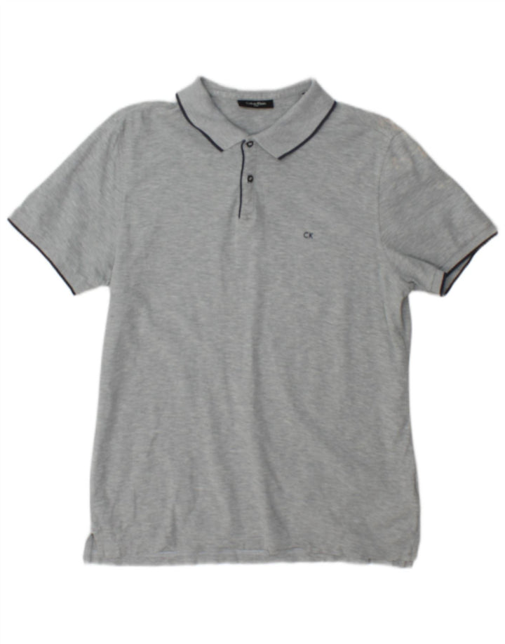Polo da uomo Calvin Klein piccola in cotone screziato grigio
