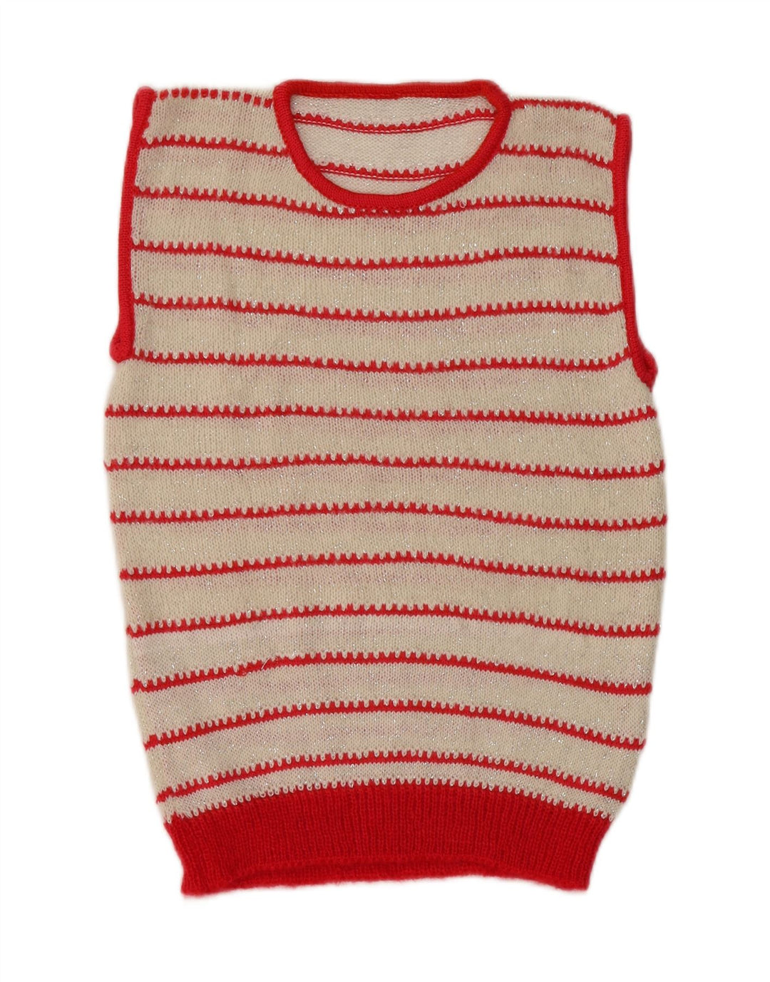 Canotta vintage da donna, canotta UK 8, piccola, a righe bianco sporco