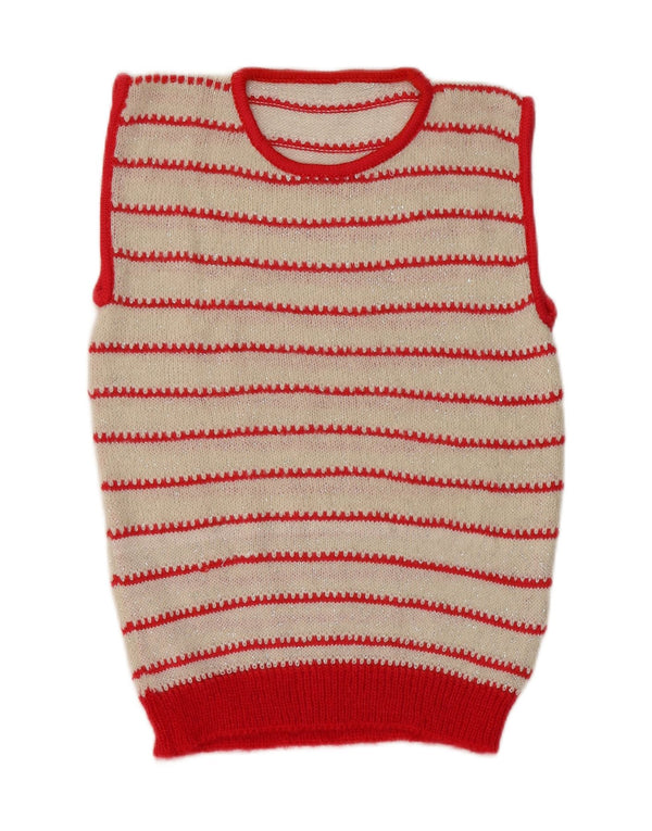 Canotta vintage da donna, canotta UK 8, piccola, a righe bianco sporco