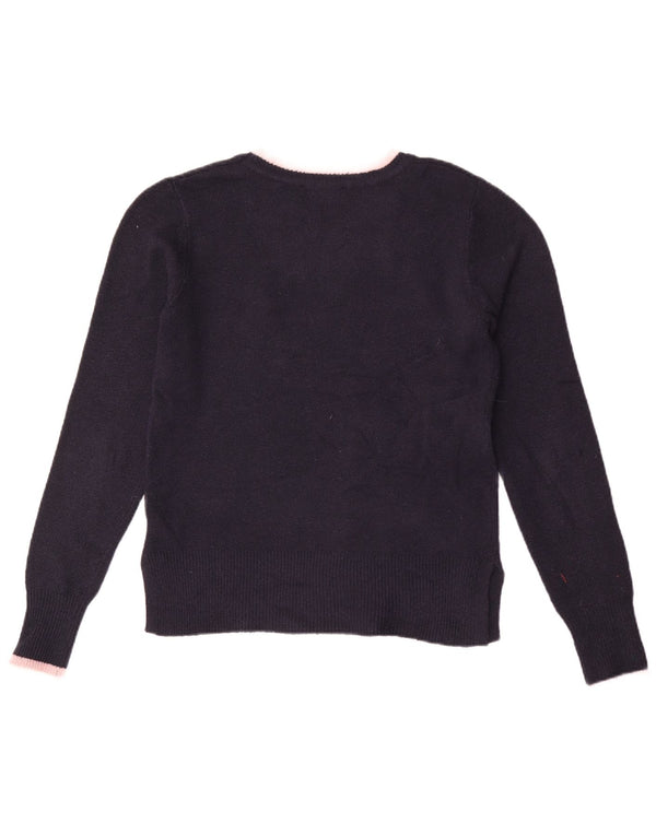 Oasis Womens Graphic Boat Neck Jumper Sweater UK 12 Medium Navy Blue