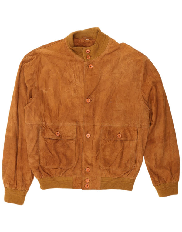 Giubbotto bomber vintage in pelle scamosciata da uomo IT 56 3XL in pelle scamosciata marrone