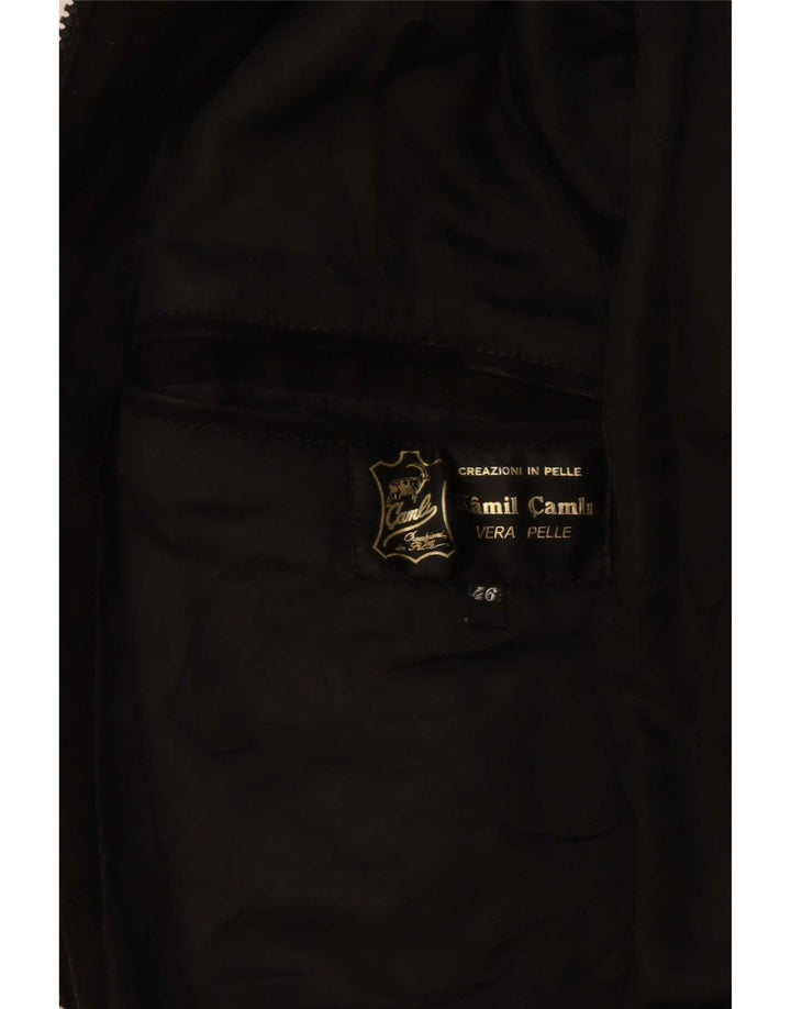 Giubbotto bomber vintage in pelle scamosciata da uomo IT 46 piccolo in pelle nera