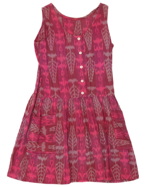 Abito vintage da donna senza maniche a trapezio UK 16 grande motivo floreale rosa