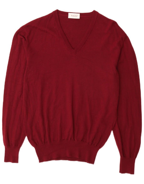 Maglione da donna vintage con scollo a V UK 16 grande lana vergine bordeaux