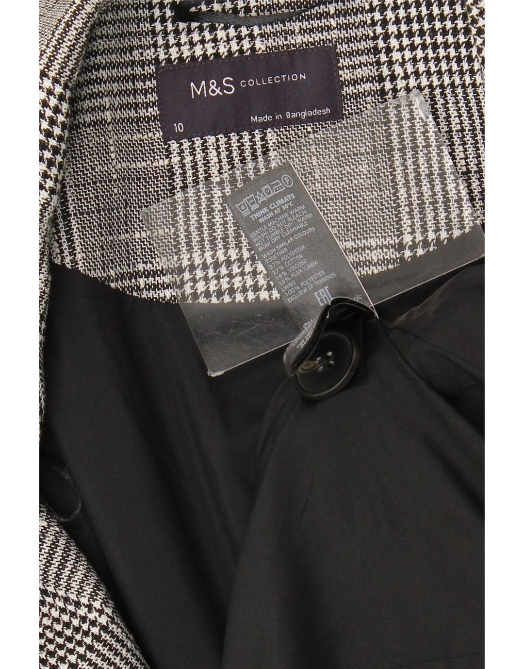 Cappotto doppiopetto da donna Marks & Spencer UK 10 piccolo grigio a quadri