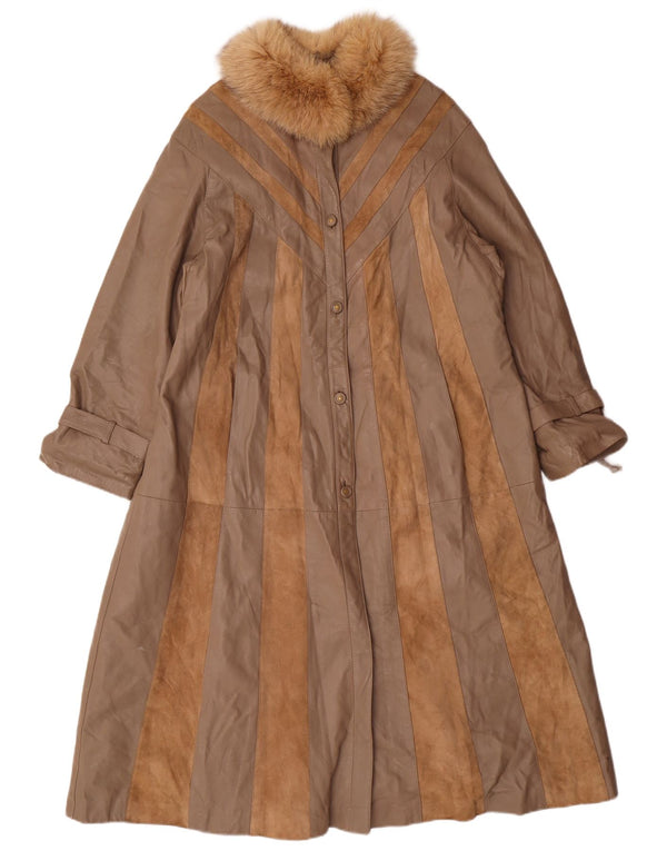 Cappotto in pelle vestibilità ampia da donna Norma UK 14 Classico a righe marrone medio