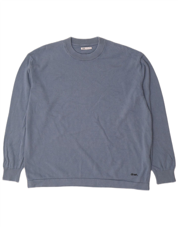 Maglione maglione girocollo da uomo Zara grande in cotone blu