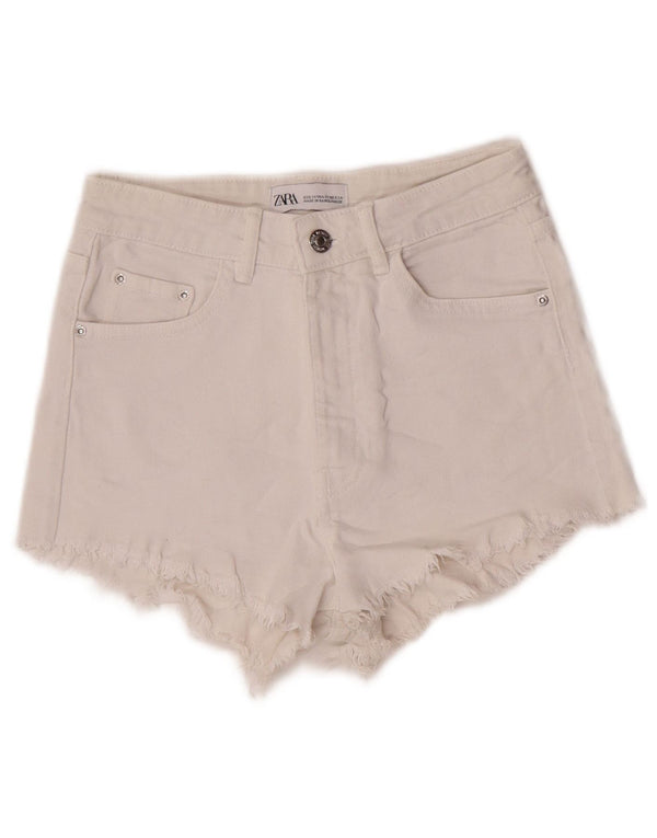 Pantaloncini di jeans a vita alta da donna Zara EU 34 2XS W24 Bianco