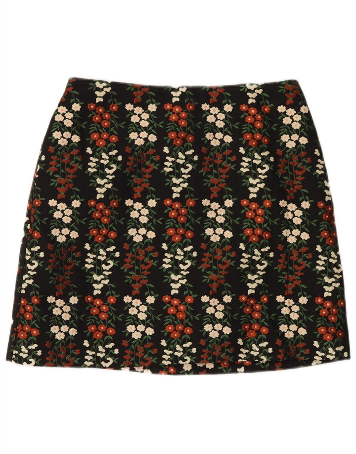 Minigonna da donna Oasis UK 12 media W30 poliestere floreale nero