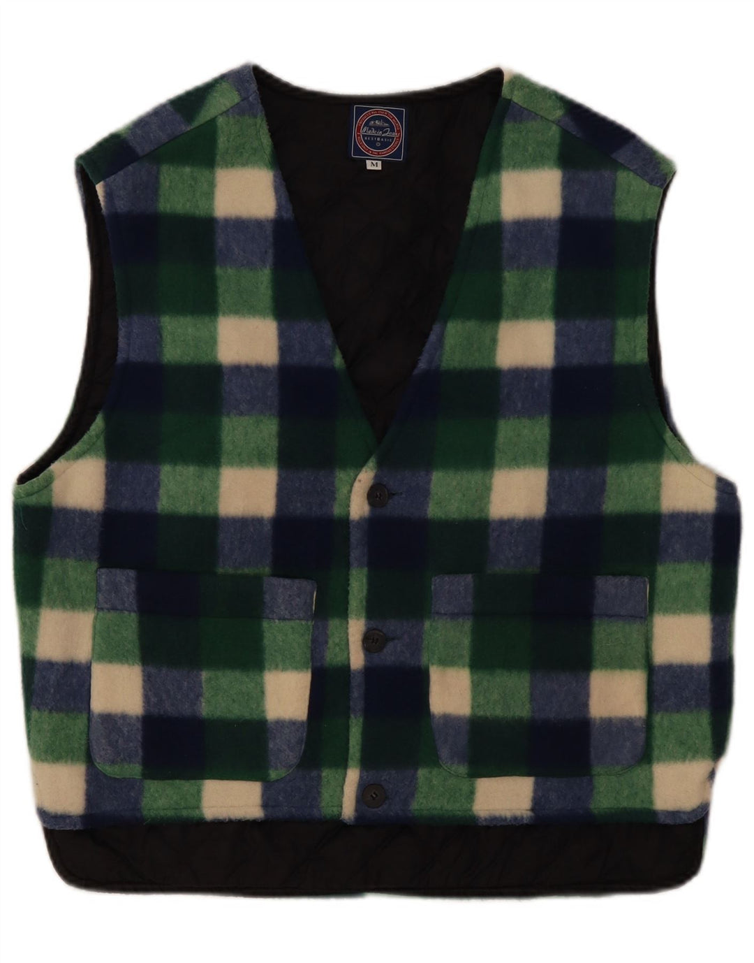 Gilet in pile da uomo vintage UK 38 poliestere a quadretti verde medio