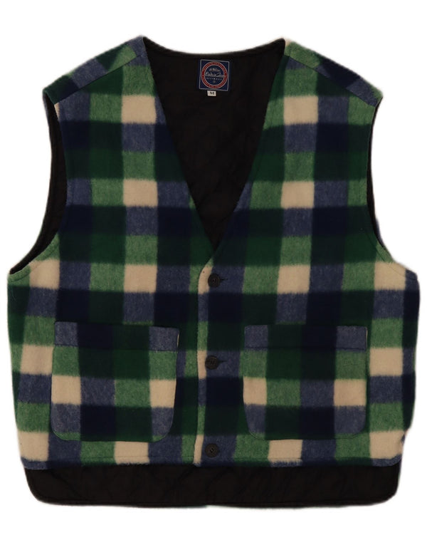 Gilet in pile da uomo vintage UK 38 poliestere a quadretti verde medio