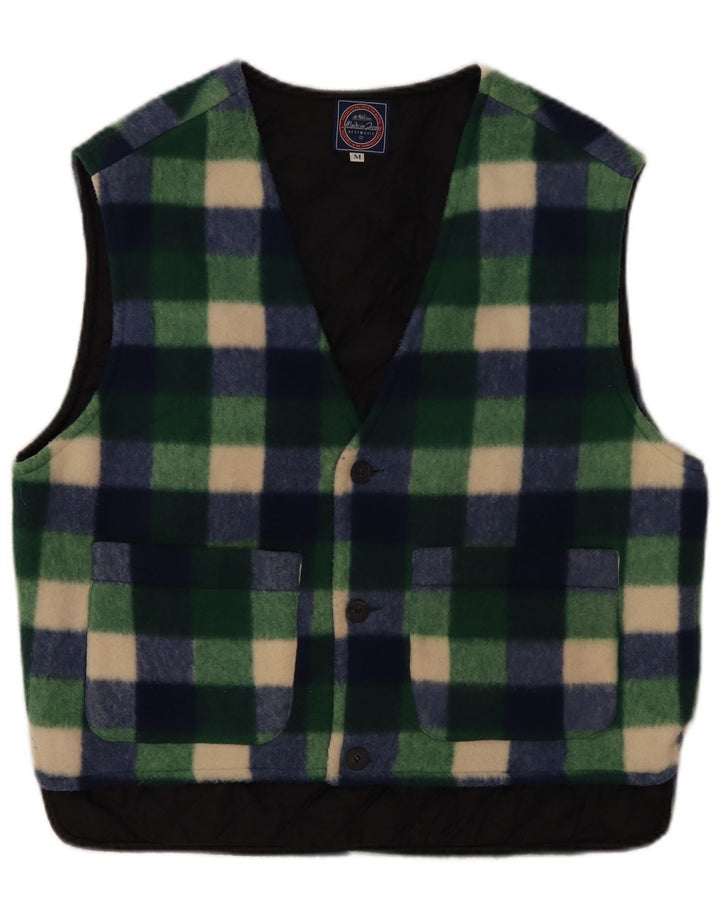Gilet in pile da uomo vintage UK 38 poliestere a quadretti verde medio
