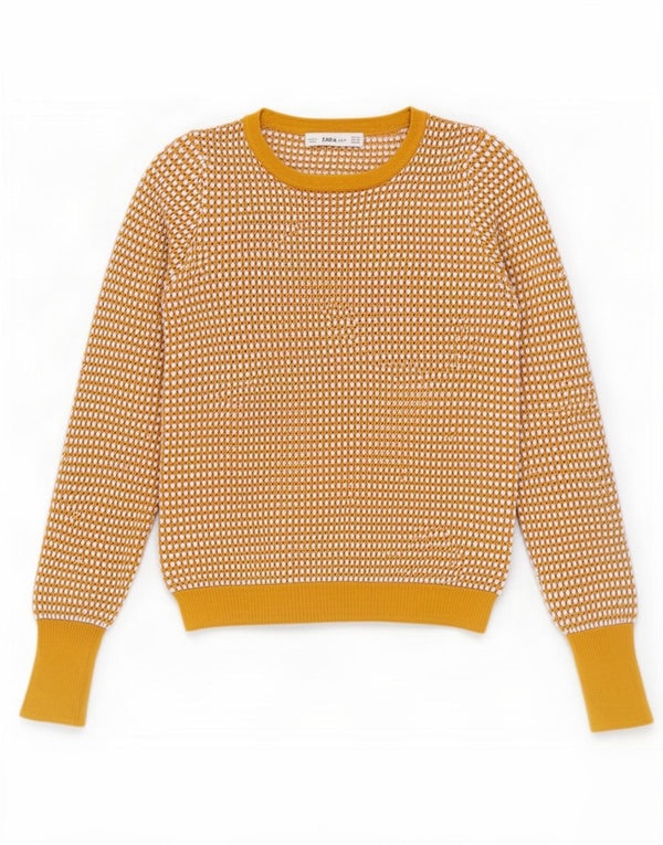 Maglione corto con scollo a barca da donna Zara UK 6 XS viscosa a righe beige