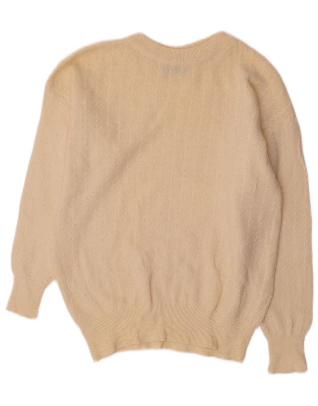 BENETTON Maglione corto girocollo da donna UK 12 medio bianco sporco