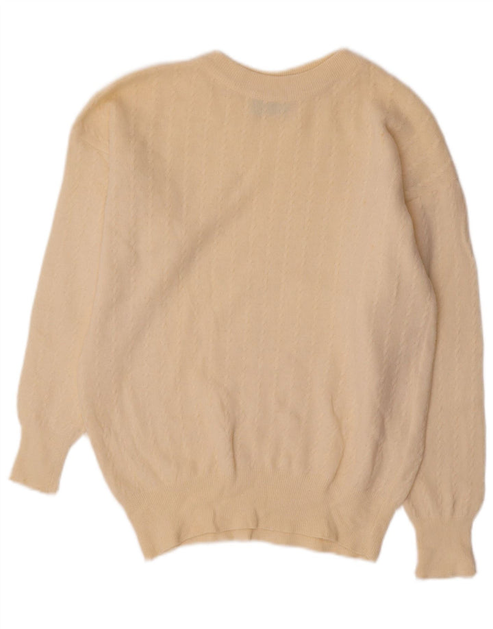 BENETTON Maglione corto girocollo da donna UK 12 medio bianco sporco