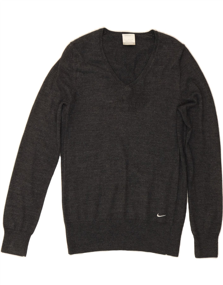 NIKE Womens V-Neck Jumper Sweater Large Grey Vintage Nike and Second-Hand Nike from Messina Hembry 