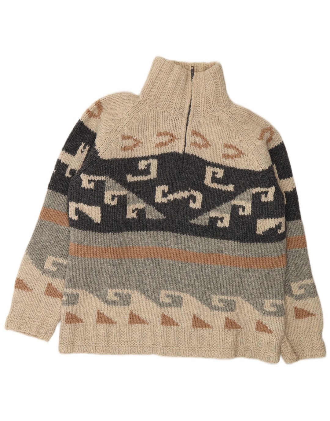 Maglione da uomo con cerniera S. Moritz, grande, beige geometrico