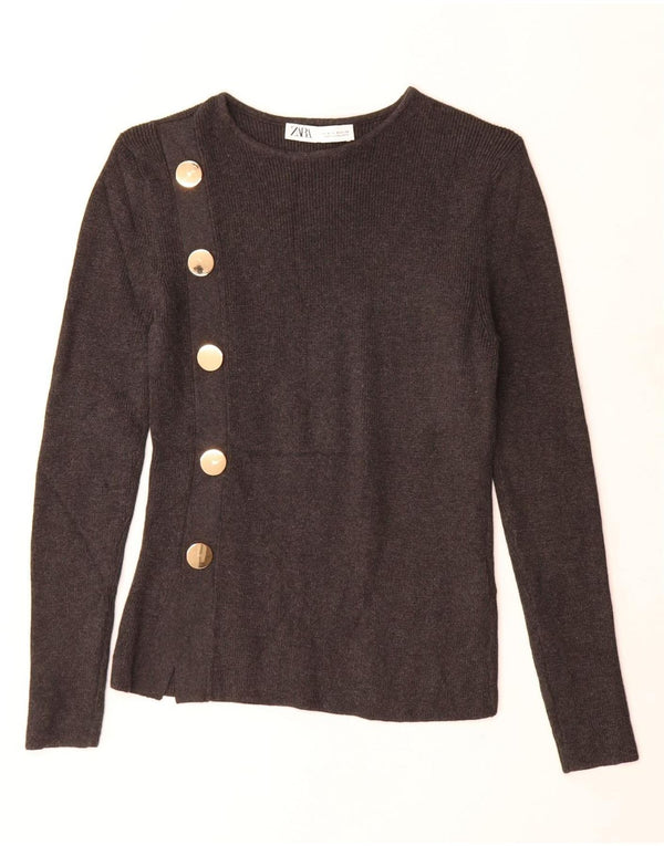 Maglione maglione con scollo a barca da donna Zara UK 12 Cotone grigio medio