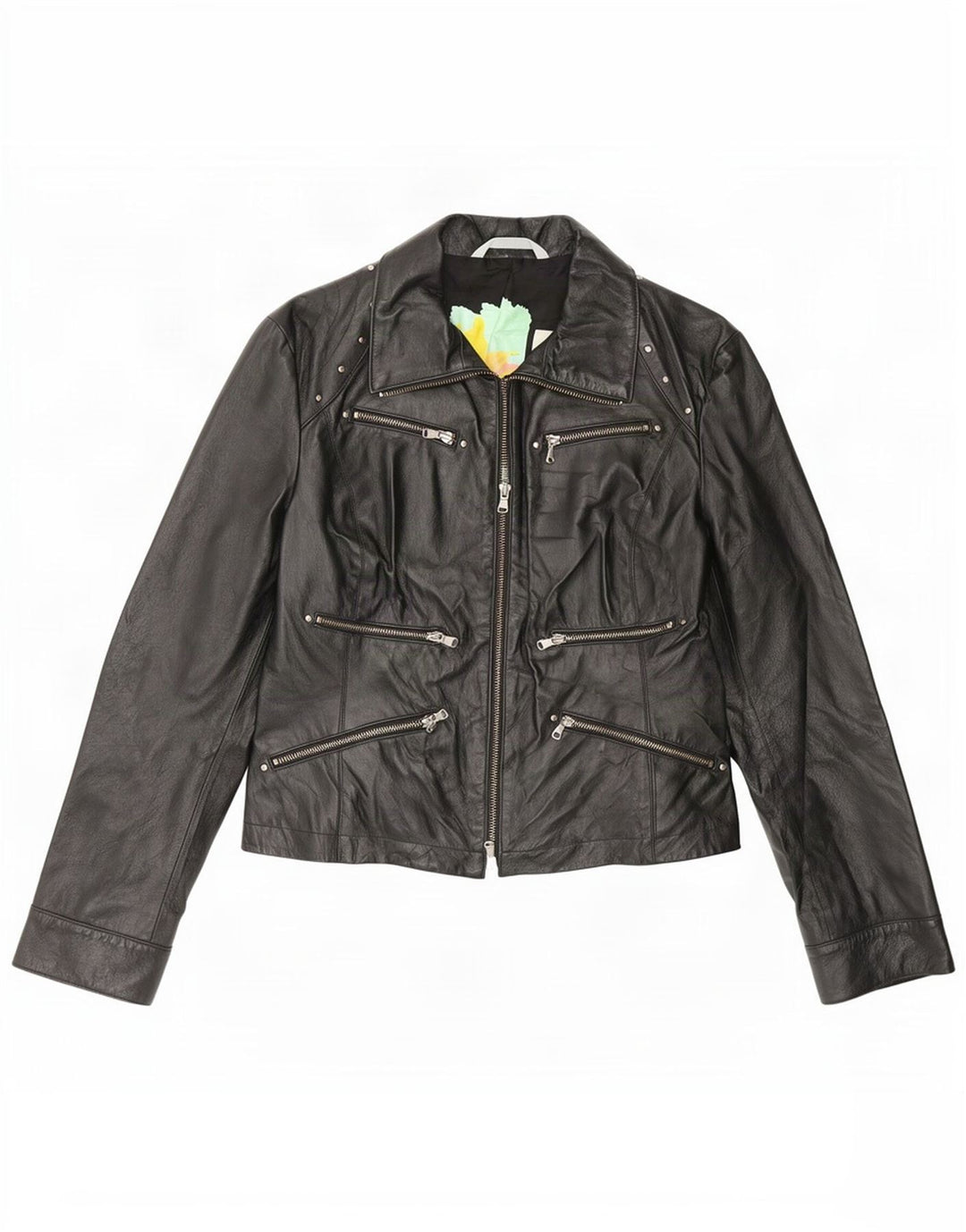 Giacca in pelle vintage da donna IT 46 grande nera