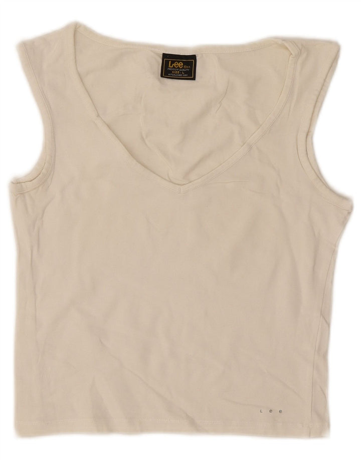 Canottiera corta da donna Lee UK 14 grande cotone bianco sporco