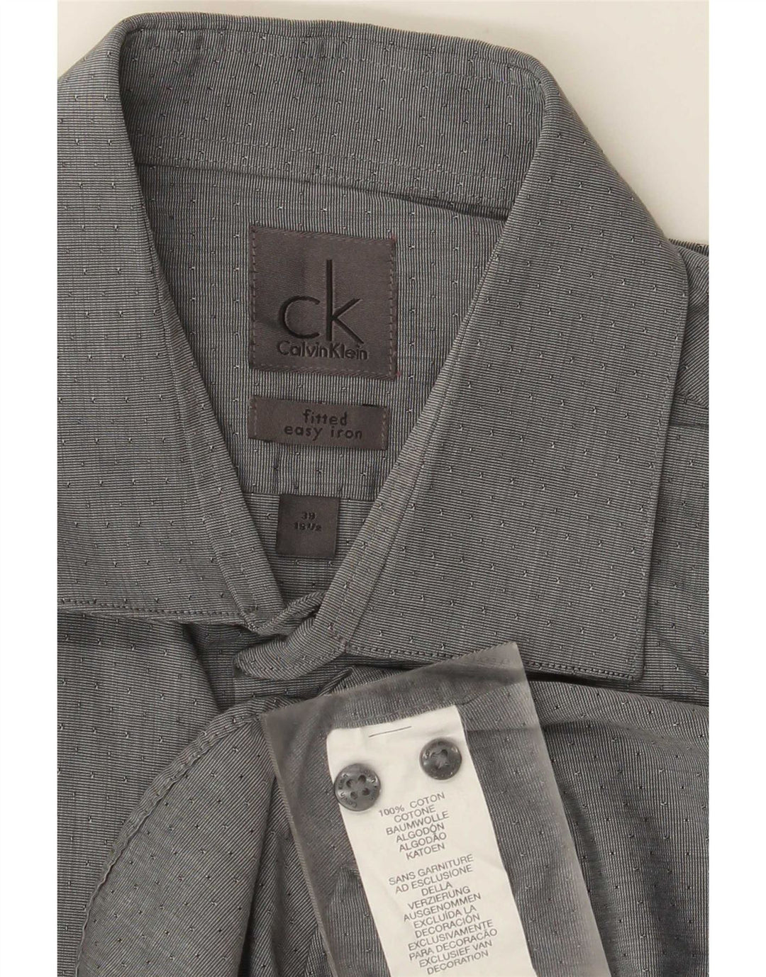 Camicia aderente da uomo Calvin Klein taglia 39 15 1/2 cotone maculato grigio medio