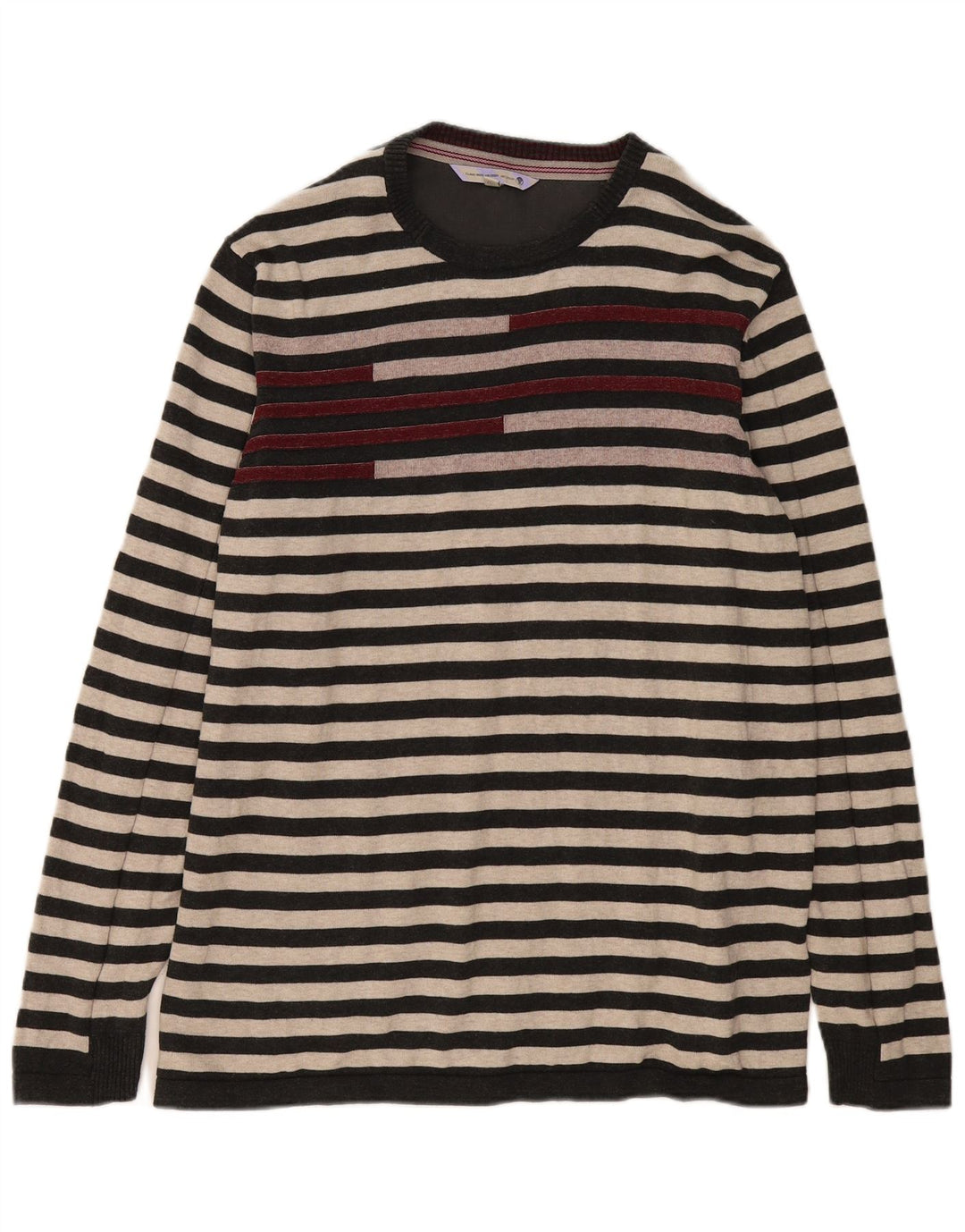 FAT FACE Maglione maglione girocollo da uomo XL in cotone a righe grigie