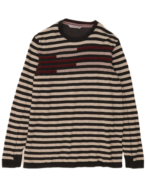 FAT FACE Maglione maglione girocollo da uomo XL in cotone a righe grigie