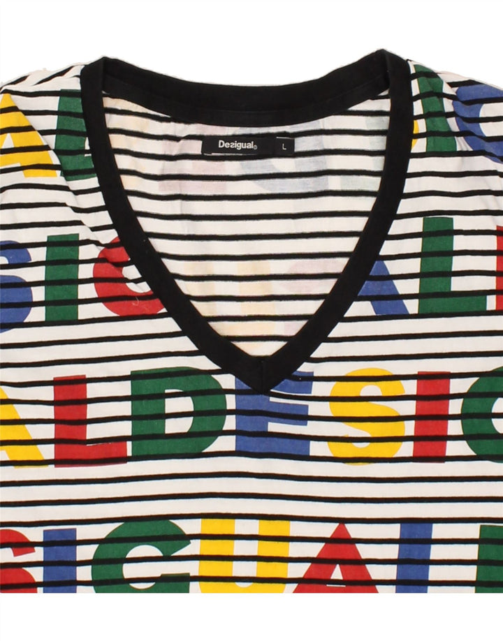 DESIGUAL T-shirt grafica da donna Top UK 14 medio a righe multicolore