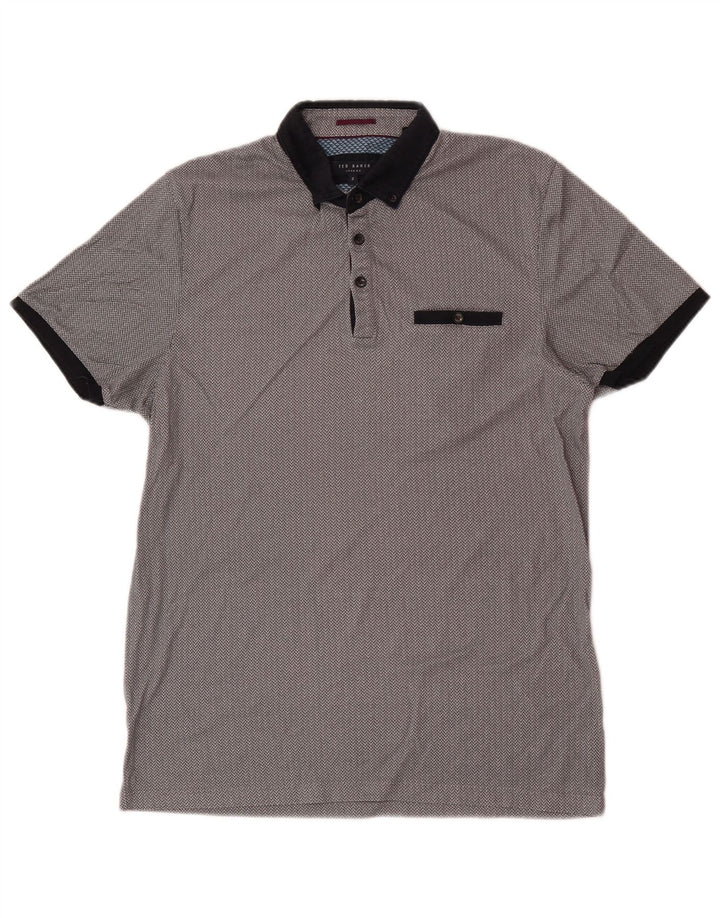 Polo Ted Baker da uomo vestibilità regolare taglia 3 cotone geometrico grigio medio