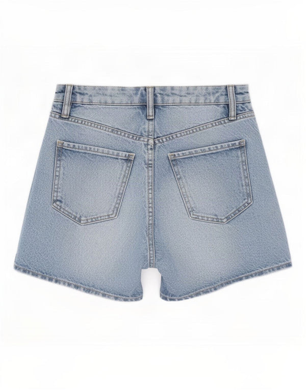 Pantaloncini di jeans invecchiati a vita alta da donna Zara EU 32 2XS W22 cotone blu