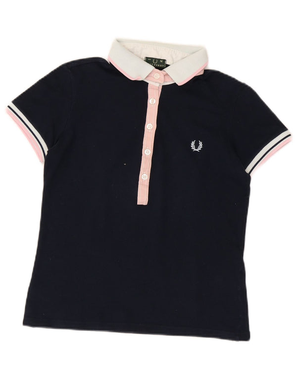 Polo da donna Fred Perry UK 12 cotone color block blu navy medio