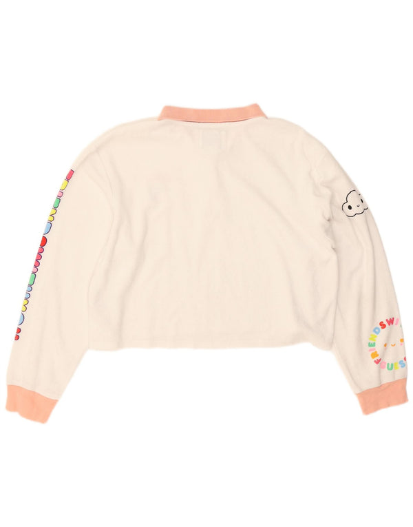 Guess Polo da donna con grafica corta UK 16 Large White Colourblock