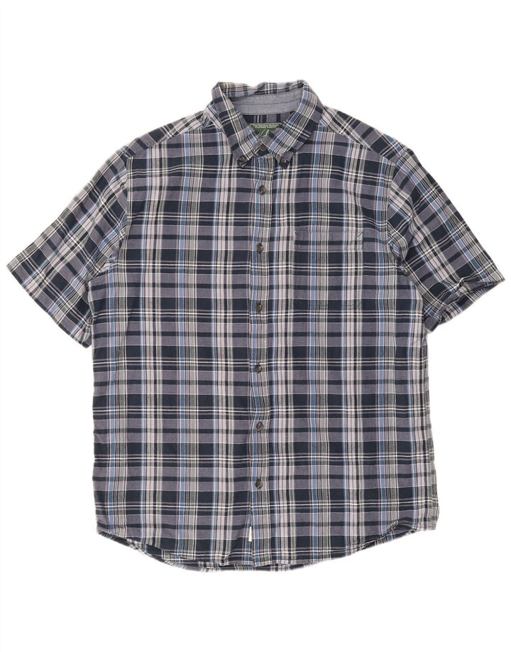 Camicia Woolrich da uomo a maniche corte, vestibilità regolare, grande cotone scozzese blu