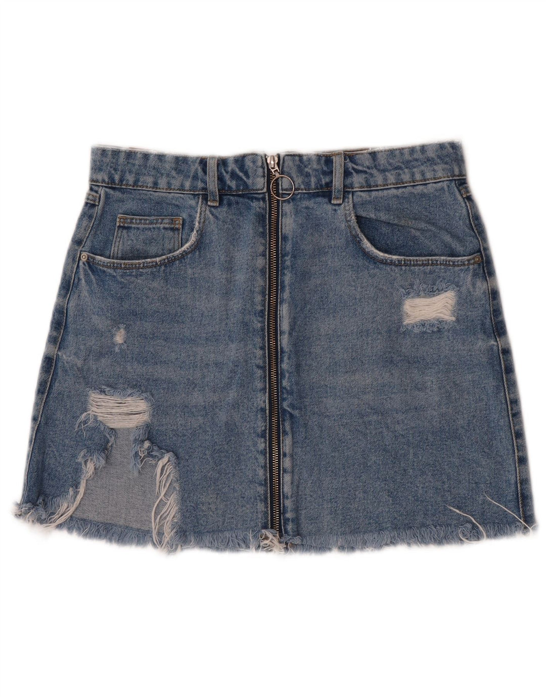 Gonna mini denim invecchiata Zara da donna, media W28, cotone blu